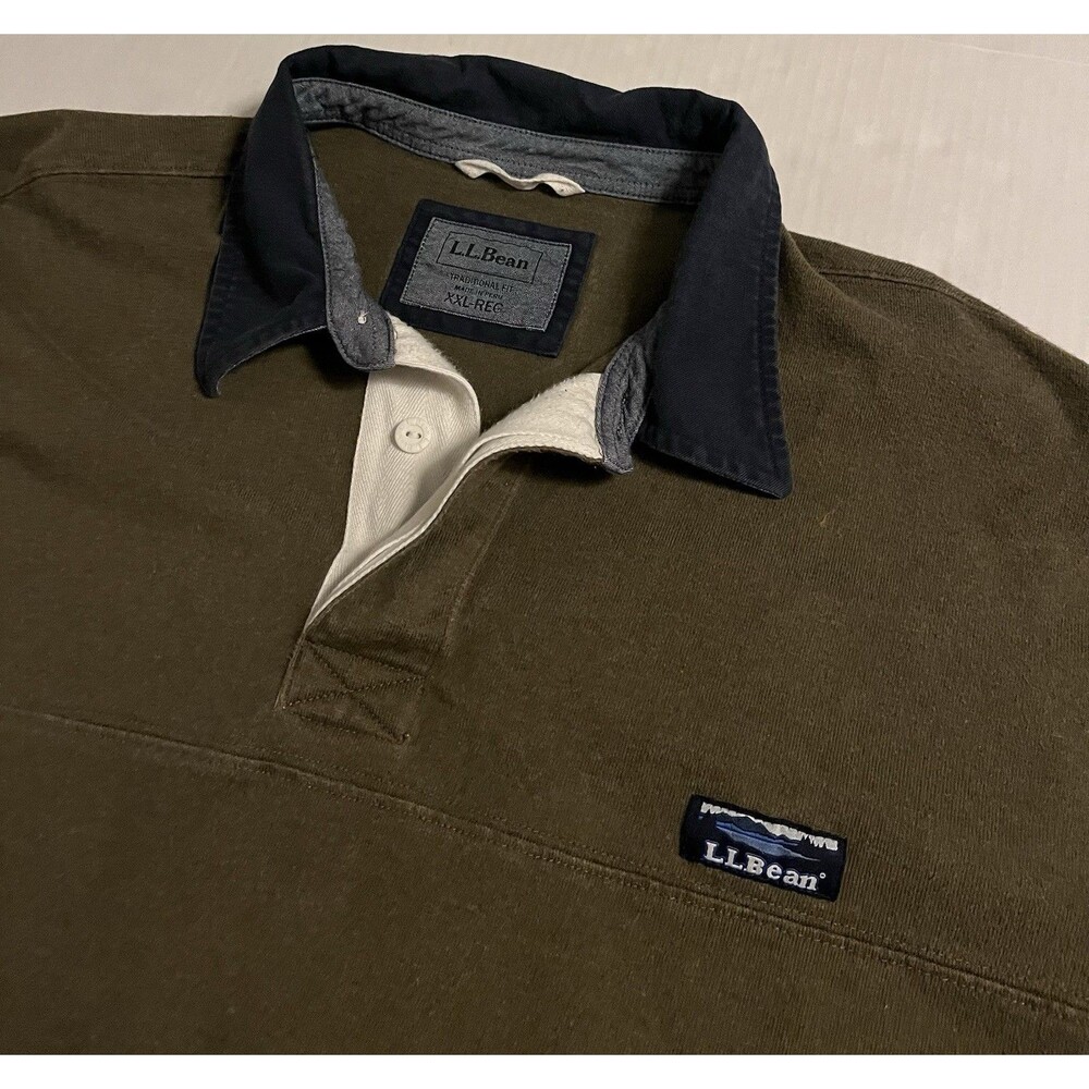 LL Bean Long Sleeve Rugby Polo Shirt Lakewashed Traditional Fit 2XL Brown 504190
